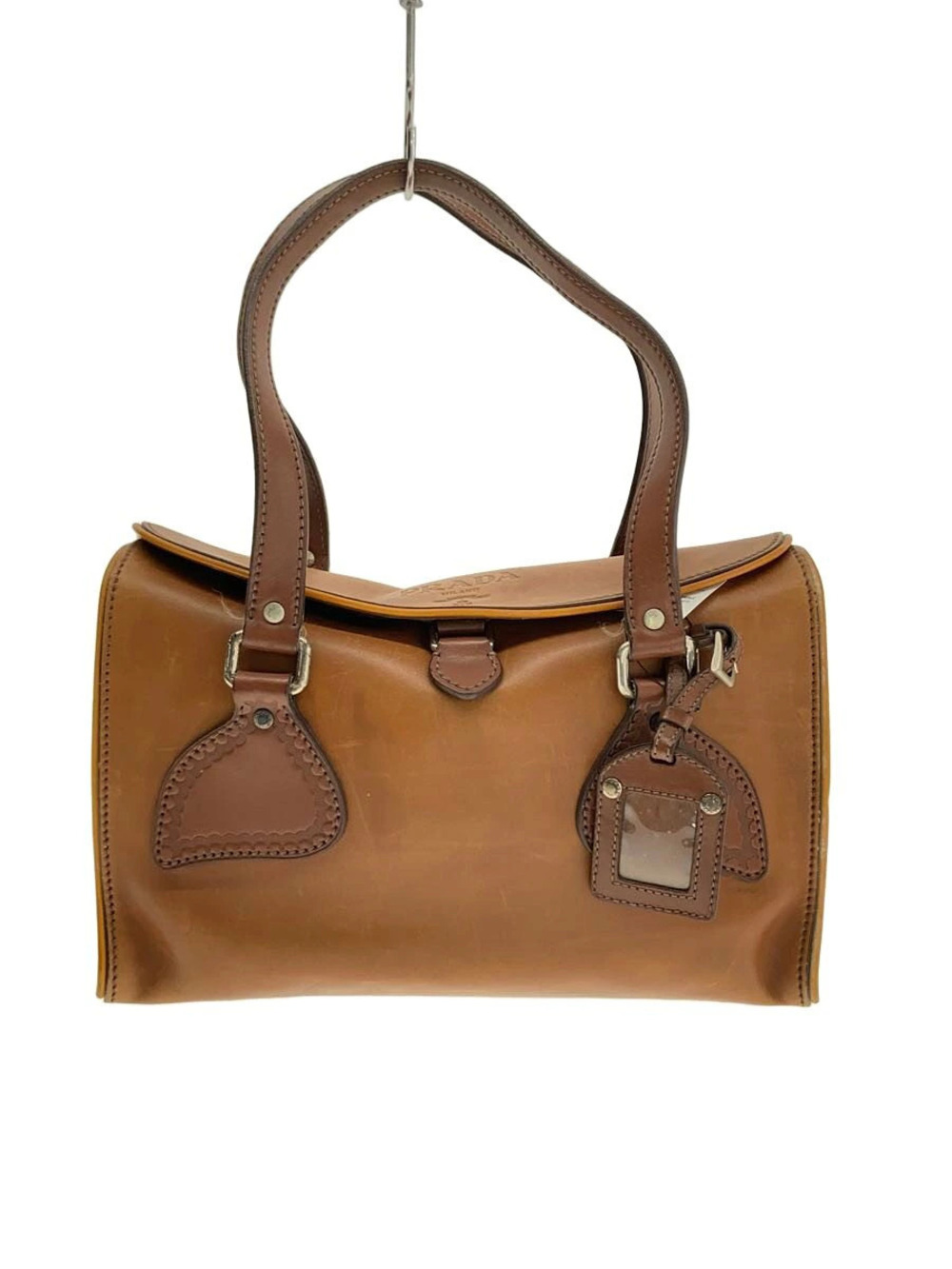 Prada Arque Vitello Daino Leather Hobo Shoulder Bag Brown